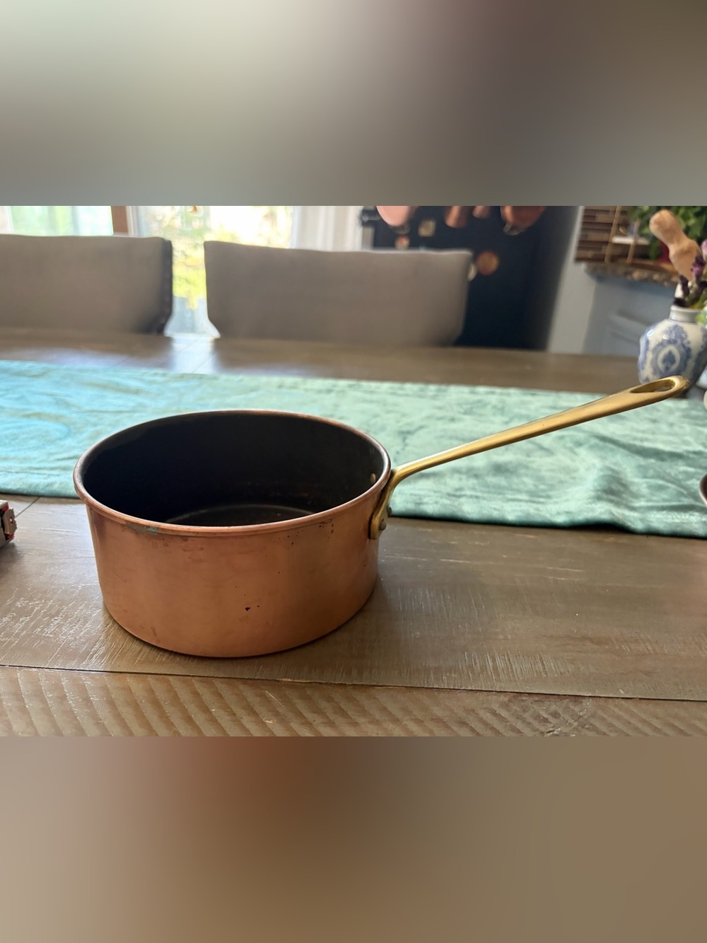 Vintage Copper Saucepan with Brass Handle - Copper